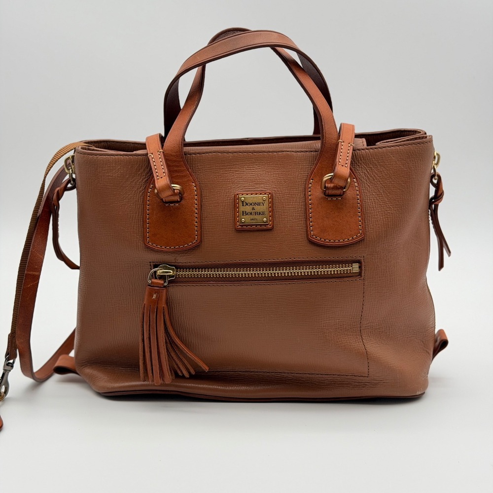 Dooney & Bourke Grained Leather Satchel Tan Cognac Tassel Tote Bag